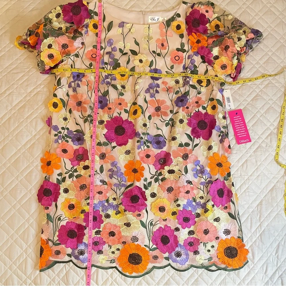 NWT Eliza J 3D Embroidered Floral Mesh Puff Sleeve Sheath Dress Plus Size 22W - Picture 12 of 16
